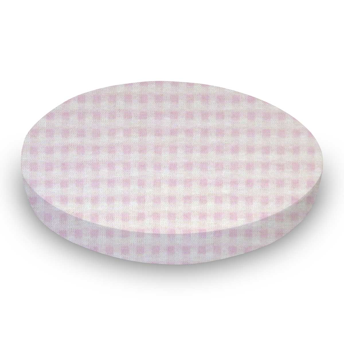 Round Crib - Pink Gingham Jersey Knit - 45`` Fitted