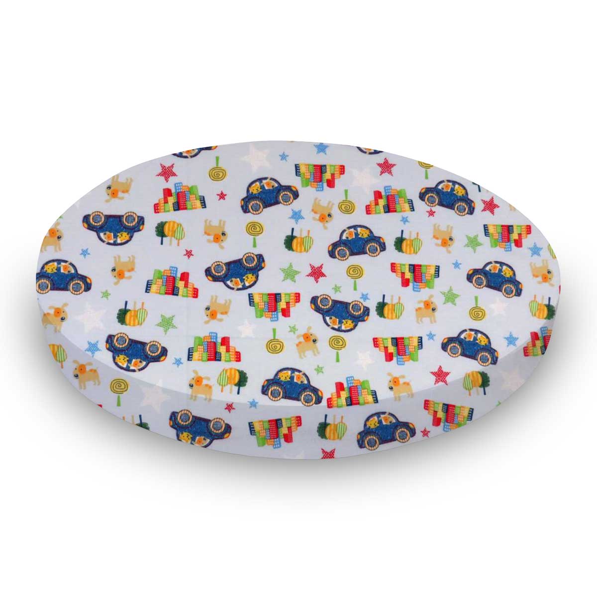 Round Crib - Cars & Dogs - 45`` Fitted