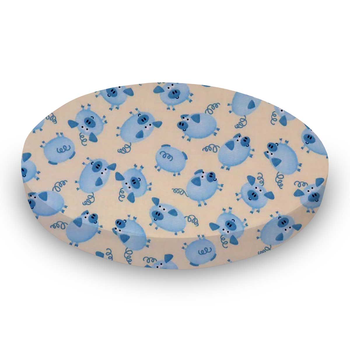 Round Crib - Blue Piggies - 42`` Fitted