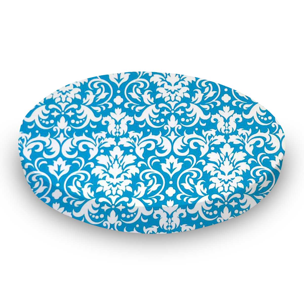 Oval Crib (Stokke Sleepi) - Turquoise Damask - Fitted  Oval