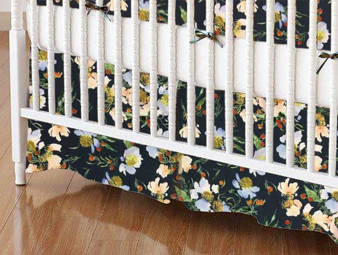 Crib Skirt - Floral Navy