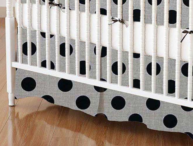 Crib Skirt - Black Polka Dots Grey