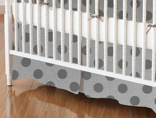Crib Skirt - Grey Polka Dots Grey