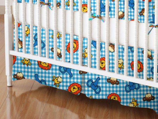 Mini Crib Skirt - Safari Animals Blue Check