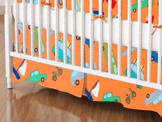 Mini Crib Skirt - Vehicles Orange