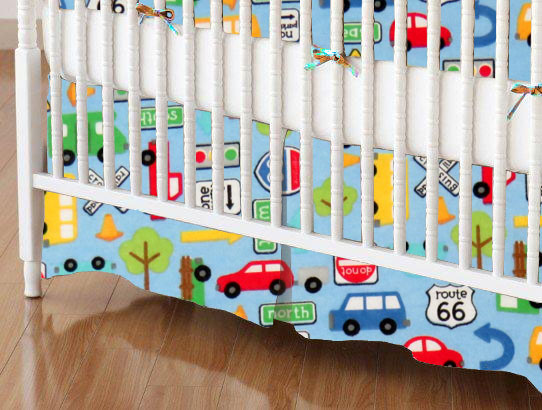 Mini Crib Skirt - Traffic Vehicles Blue