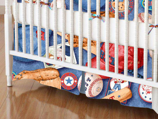 Mini Crib Skirt - Baseball Bear