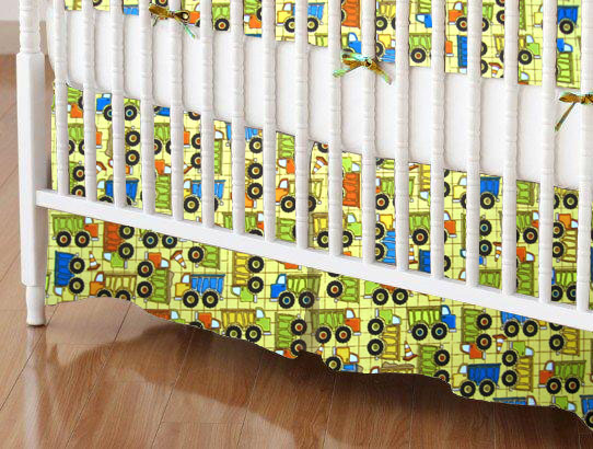 Mini Crib Skirt - Construction Trucks Yellow