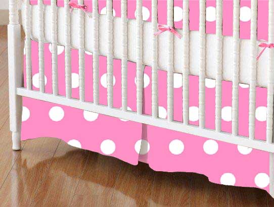 Crib Skirt - Polka Dots Pink