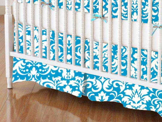 Crib Skirt - Turquoise Damask