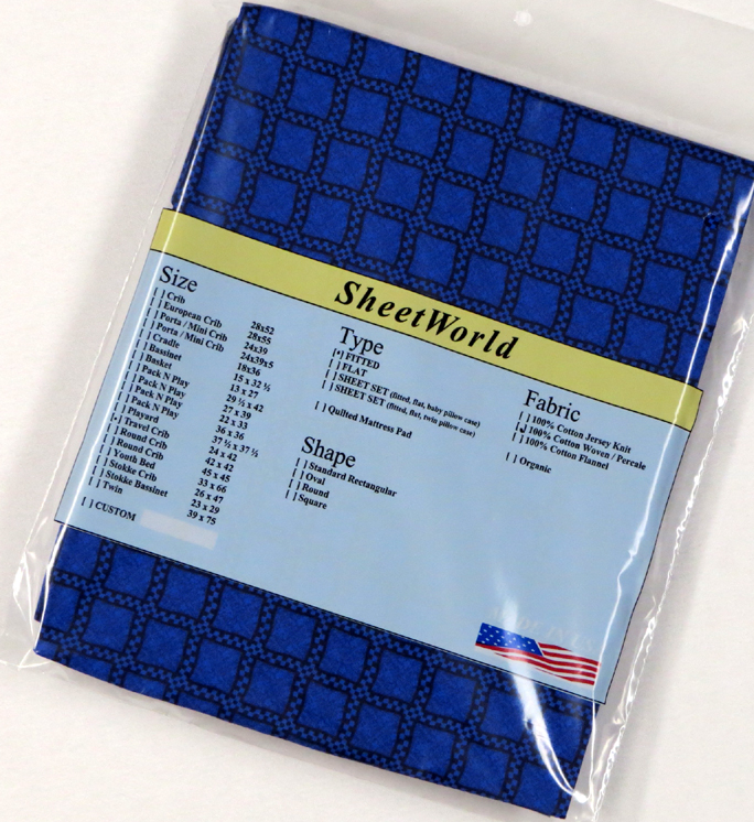 Royal Blue Grid Cotton Percale Travel Lite Playard Sheet - Fits BabyBjorn 24 x 42