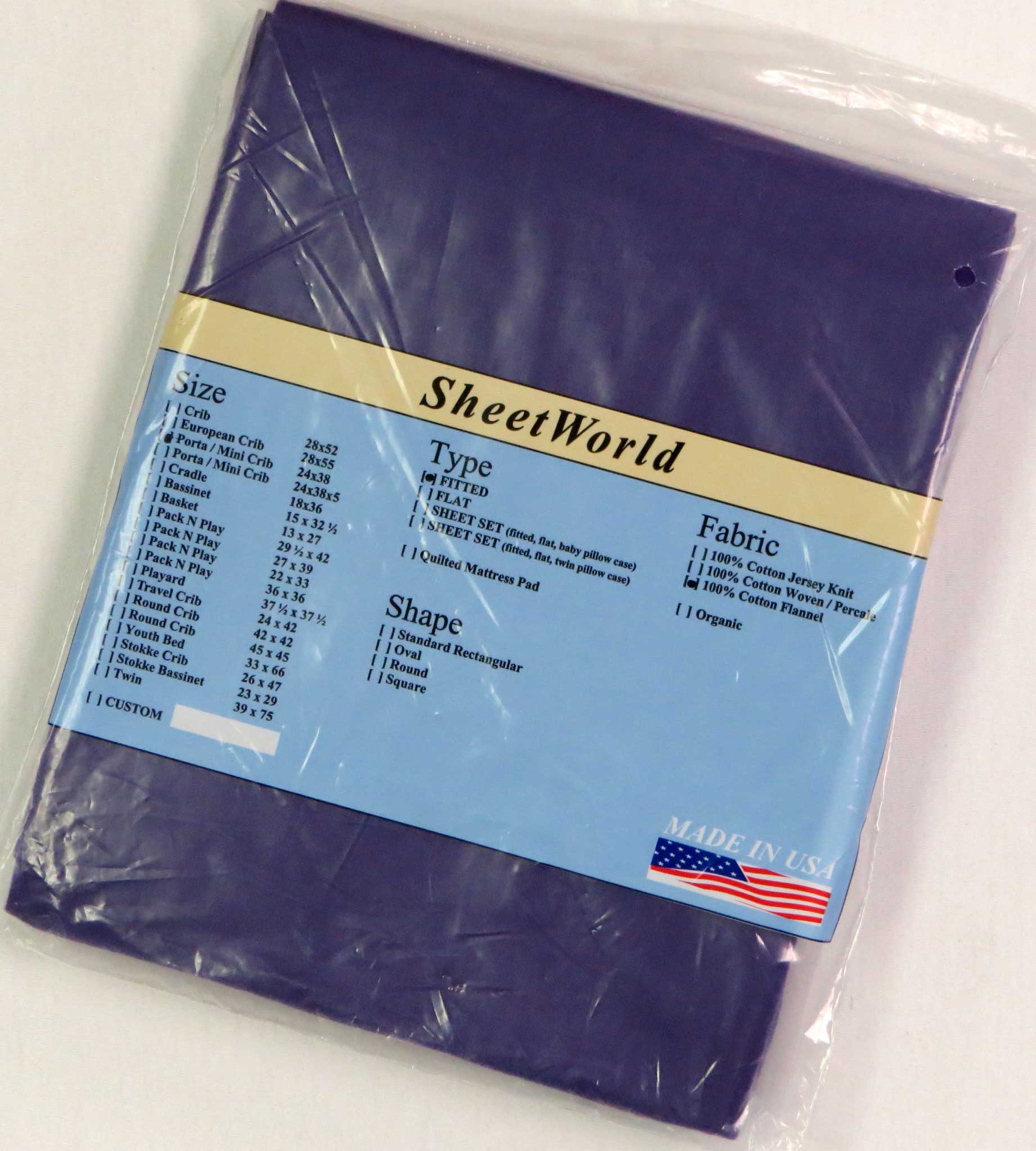 Pindots Grey Woven Made in USA 24 x 38 x 5.5 SheetWorld 100/% Cotton Percale Extra Deep Fitted Portable Mini Crib Sheet