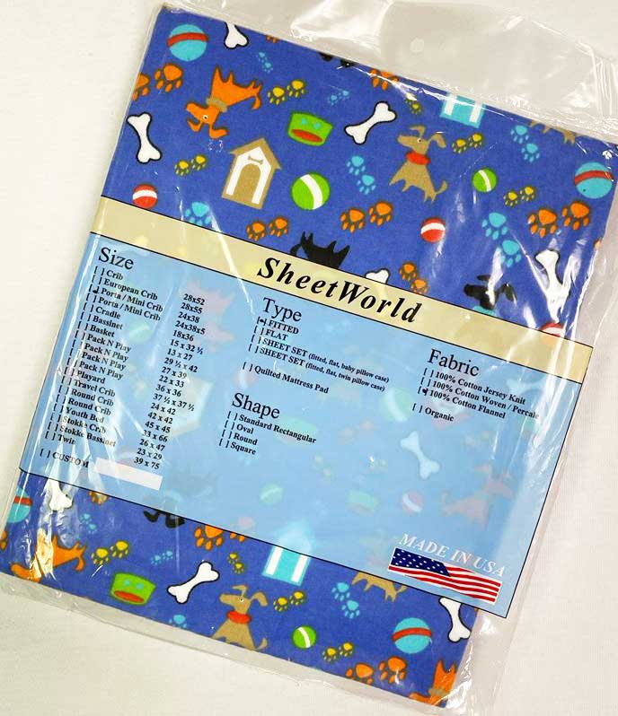 Doggies Blue Cotton Flannel Mini Crib Sheet - 24 x 38
