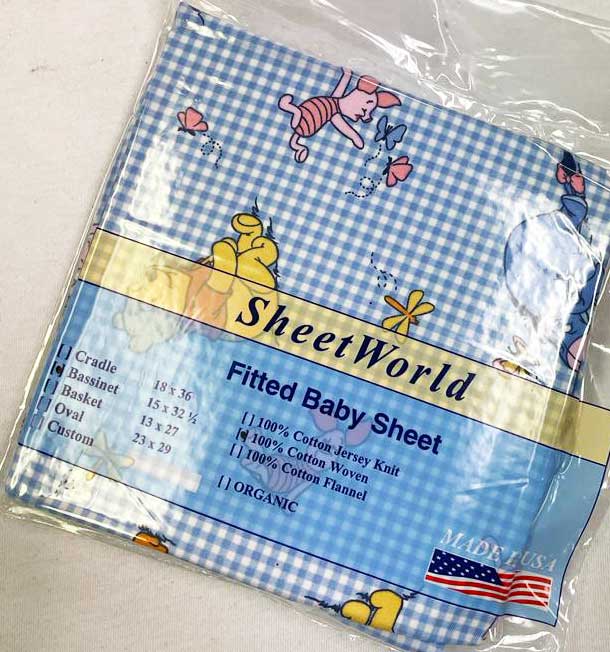 Pooh Blue Check Cotton Woven Bassinet Sheet - 15 x 33