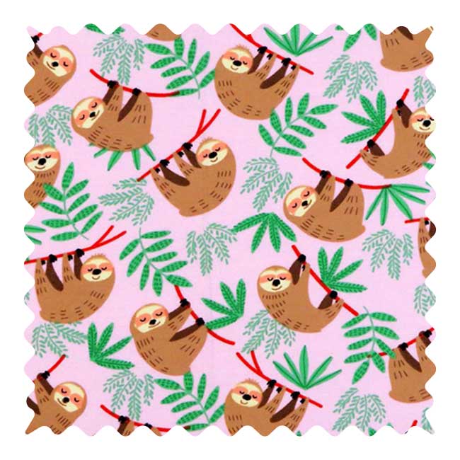 Sloths Pink Fabric - 100% Cotton Flannel - 15 x 41 inches