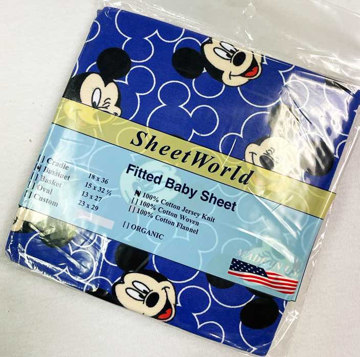Mickey Mouse Blue Cotton Jersey Bassinet Sheet - 15 x 33
