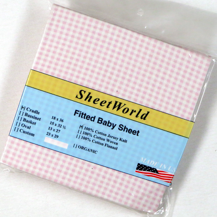 Pink Gingham Cotton Jersey Knit Cradle Sheet - 18 x 36