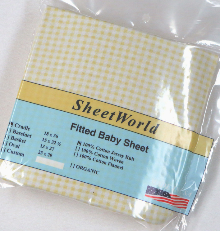 Yellow Gingham Cotton Jersey Knit Cradle Sheet - 18 x 36
