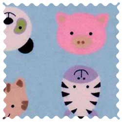 Animal Faces Blue Fabric