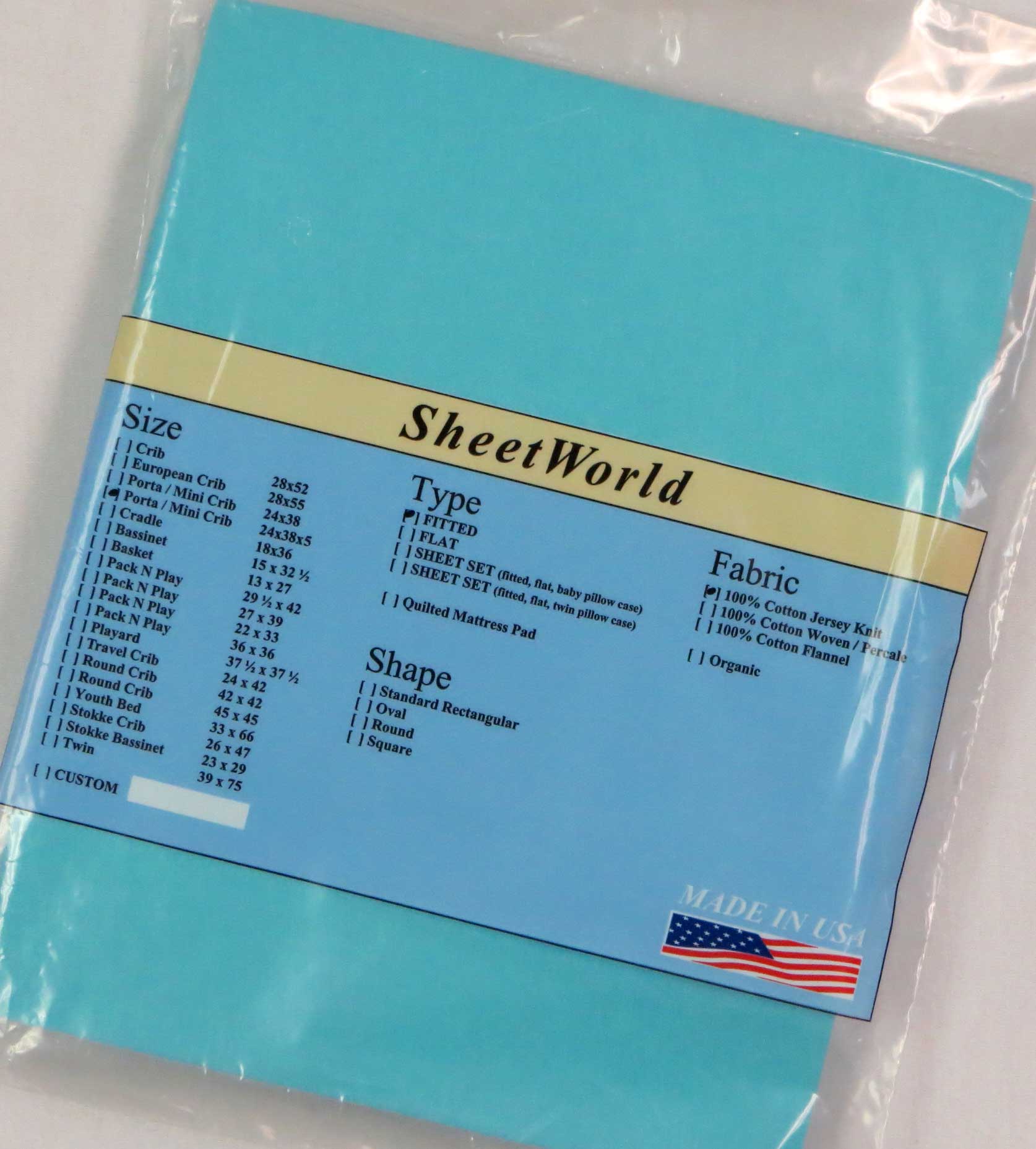 Made in USA SheetWorld Fitted 100% Cotton Percale Cradle Sheet 18 x 36 Dumbo Aqua 