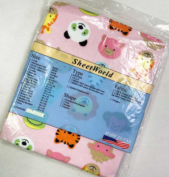 Animal Faces Pink Cotton Flannel Fitted Square Playard Sheet Fits Graco TotBloc 36 x 36