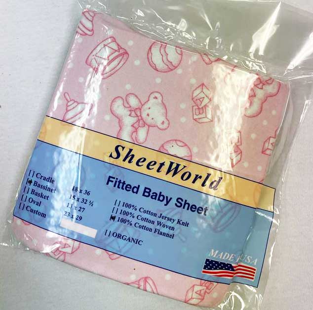 Teddy Pink Toys Cotton Flannel Bassinet Sheet - 15 x 33