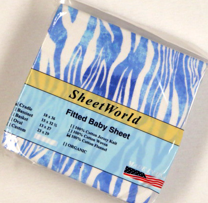 Blue Zebra Cotton Flannel Cradle Sheet 18x36