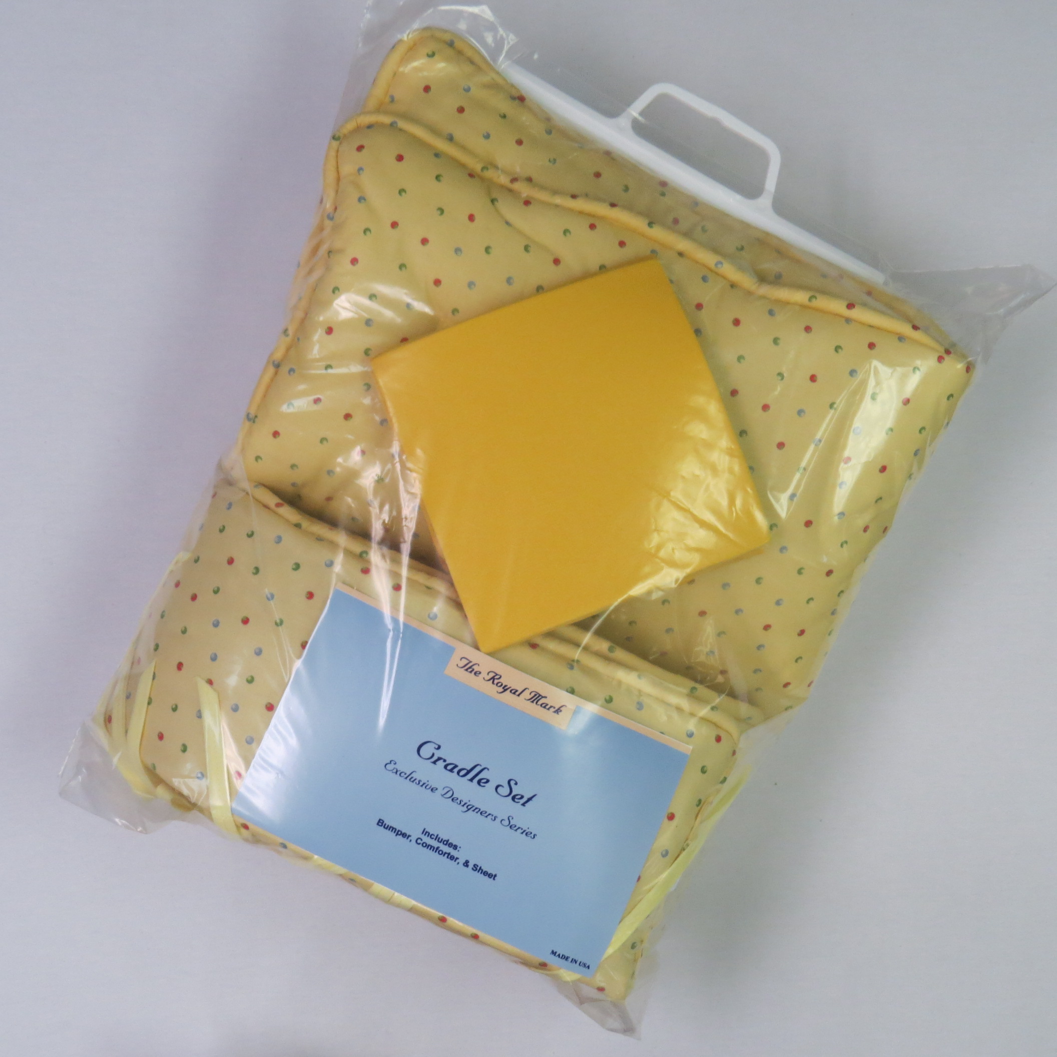 Cradle Set 18 x 36 - Bumper, Comforter Sheet - Color Dots Yellow