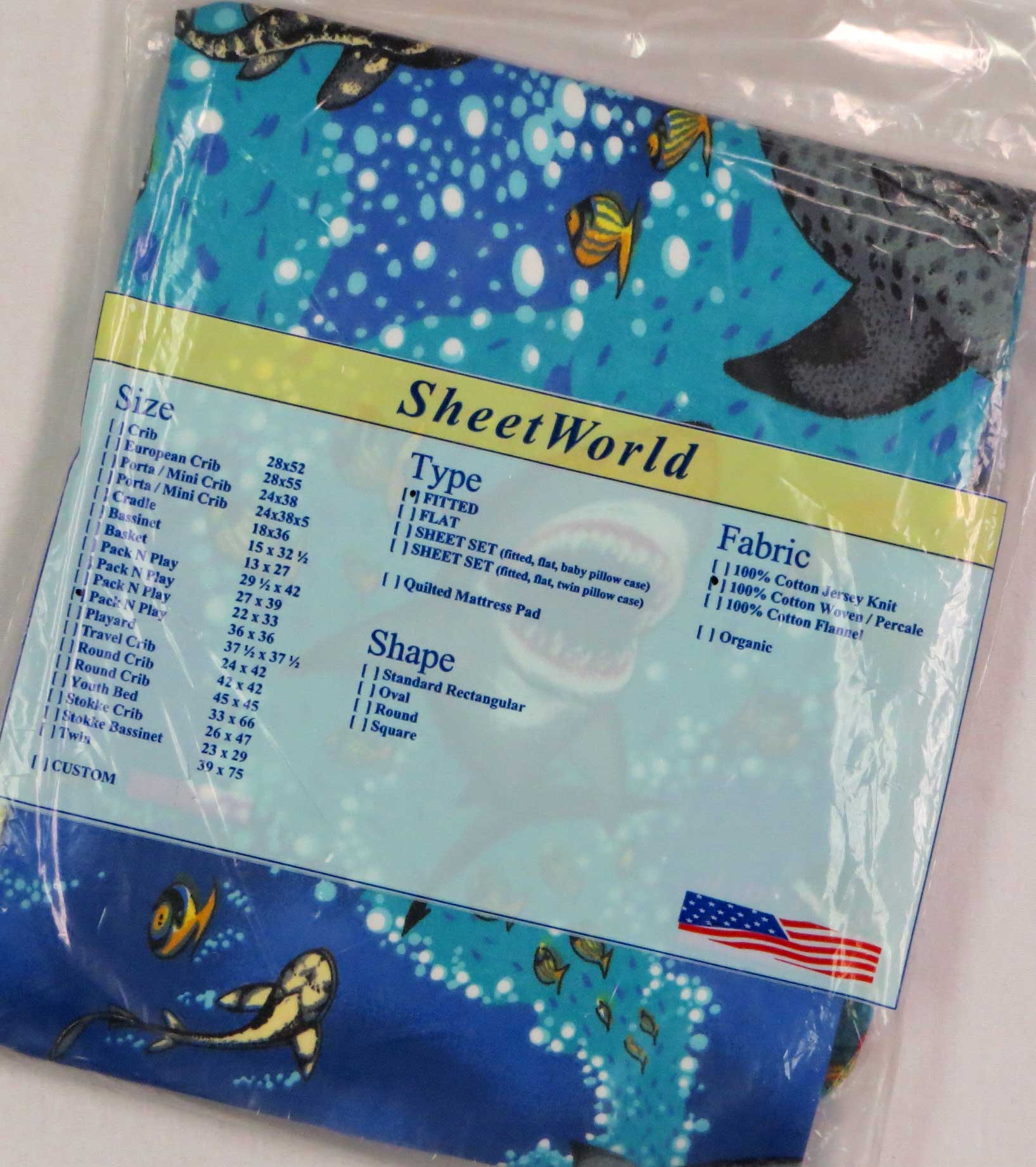 Sea Fish Cotton Fitted Square Playard Sheet Fits Graco TotBloc 36 x 36