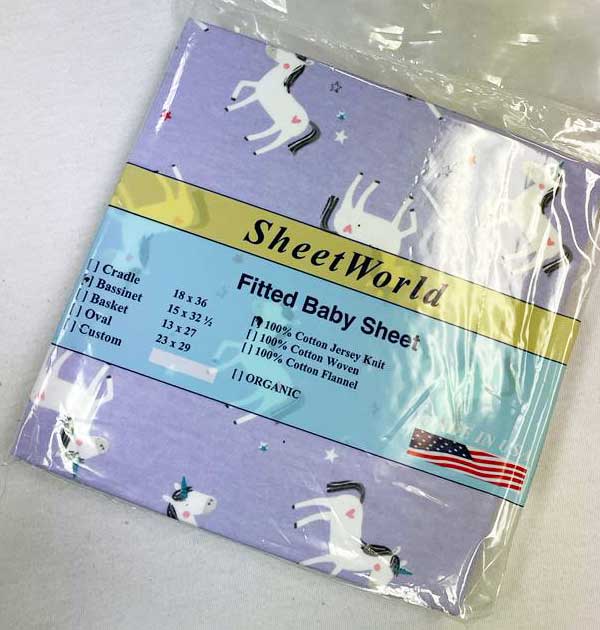 Unicorns Lavender Cotton Jersey Bassinet Sheet - 15 x 33
