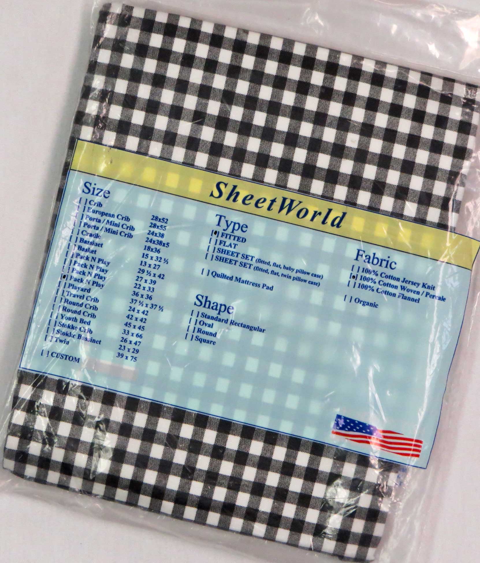 Black Gingham Check Cotton Fitted Square Playard Sheet Fits Graco TotBloc 36 x 36