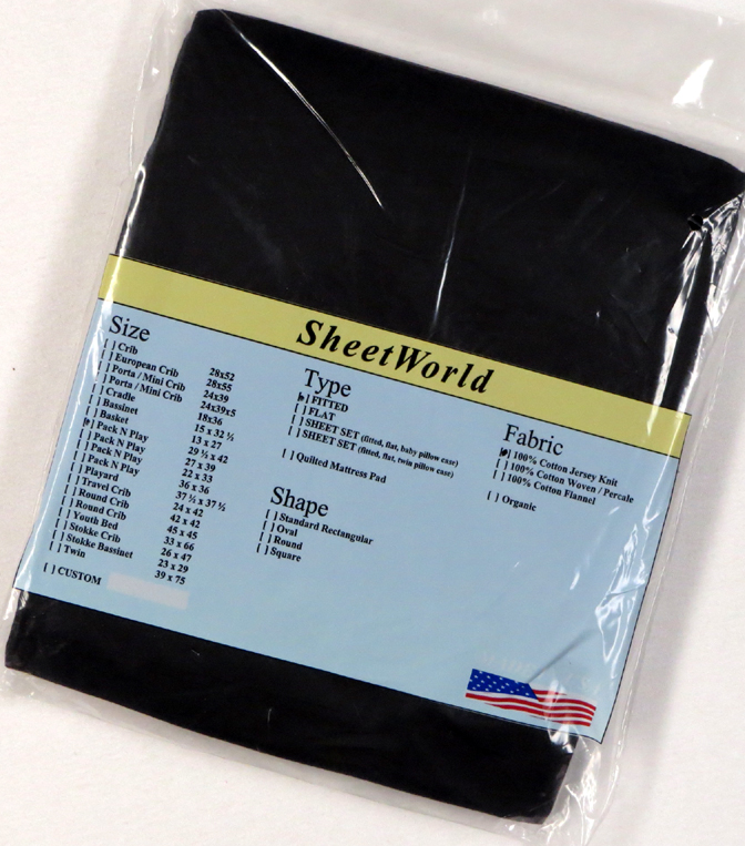 Solid Black Fitted Cotton Jersey Large Pack N Play Sheet - 29.5 x 42