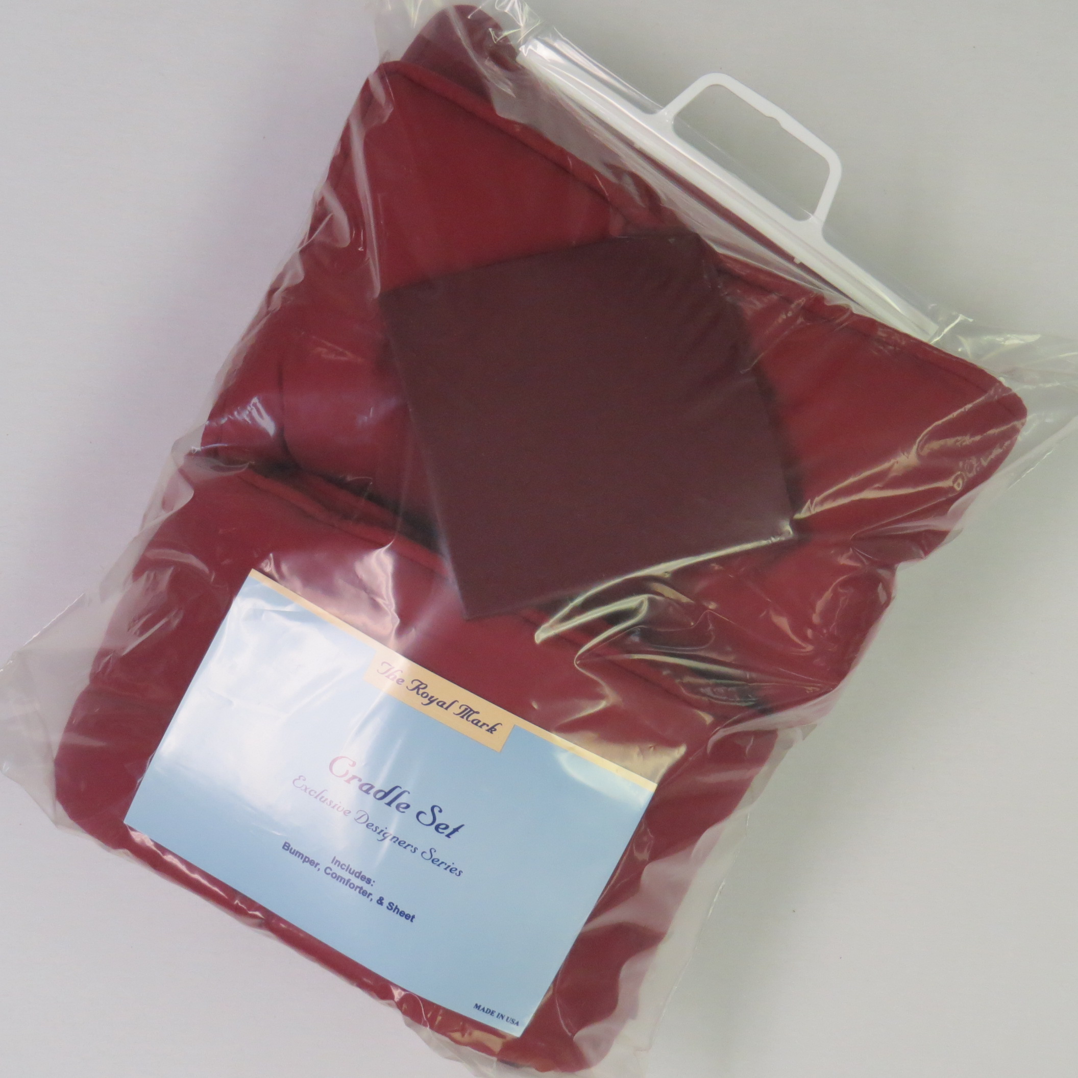 Cradle Set 18 x 36 - Bumper, Comforter Sheet - Solid Burgundy