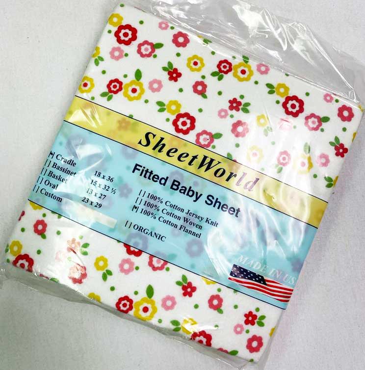 Colorful Floral Cotton Flannel Cradle Sheet - 18 x 36
