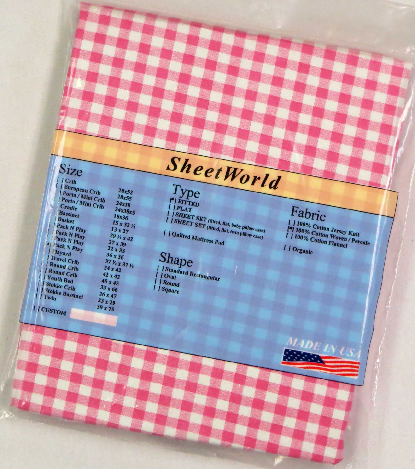 Pink Gingham Check Cotton Fitted Square Playard Sheet Fits Graco TotBloc 36 x 36