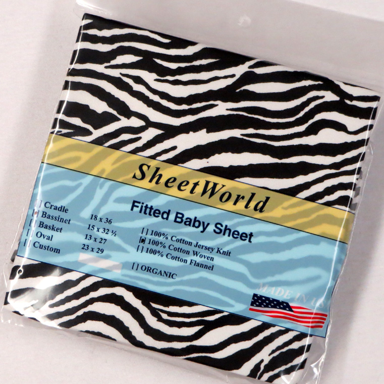 Zebra Cotton Bassinet Sheet - 15 x 32
