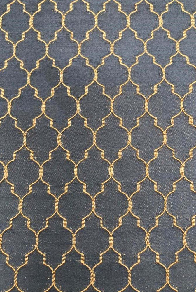 Steel Blue Gold Quatrefoil Jacquard Napkins