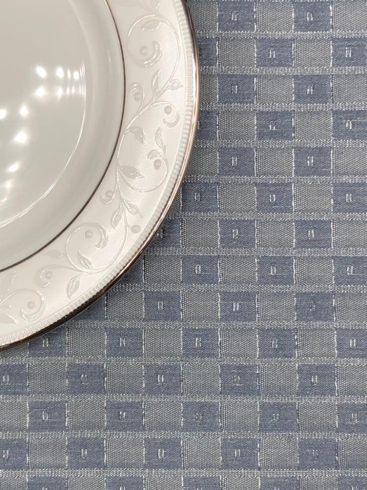 Blue Silver Squares Jacquard Tablecloth