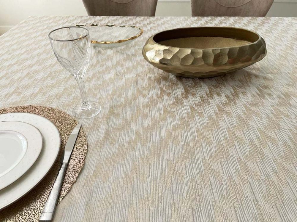 Ivory Gold Shimmer Jacquard Tablecloth