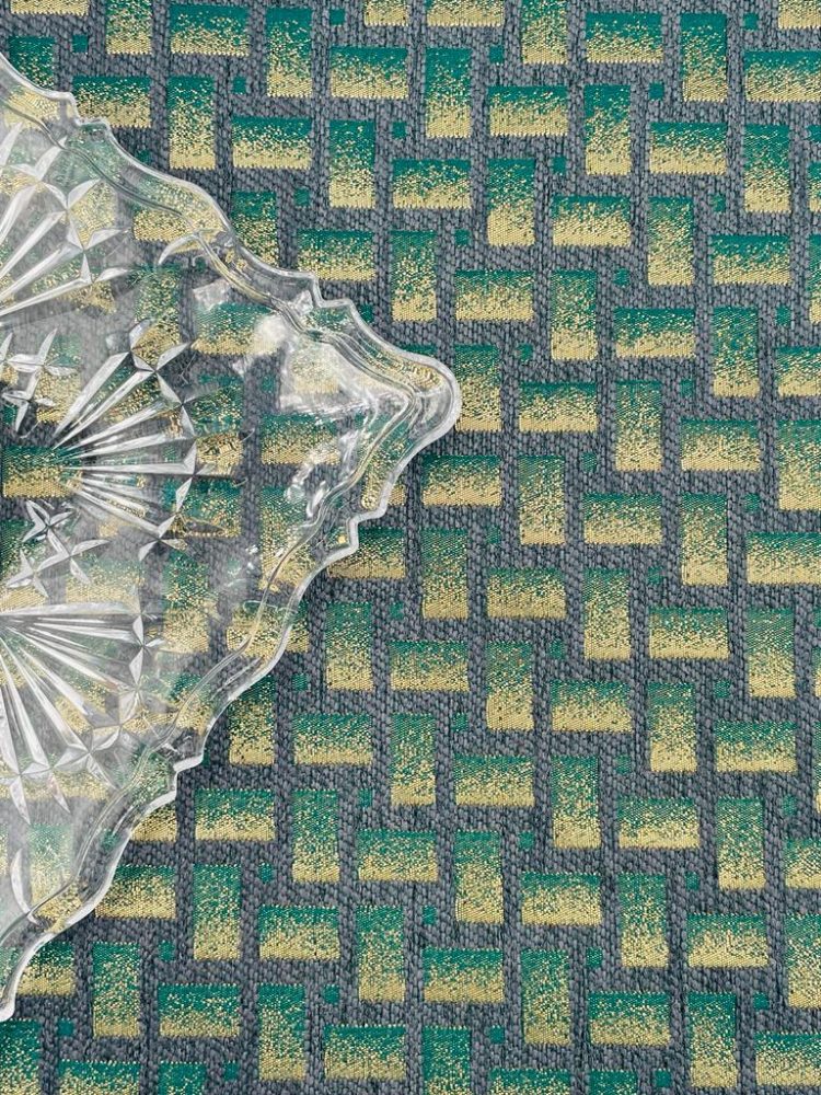 Gold Green Blocks Jacquard Tablecloth