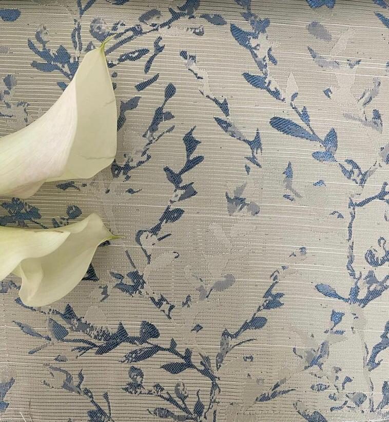 Ivory Blue Vine Jacquard Tablecloth