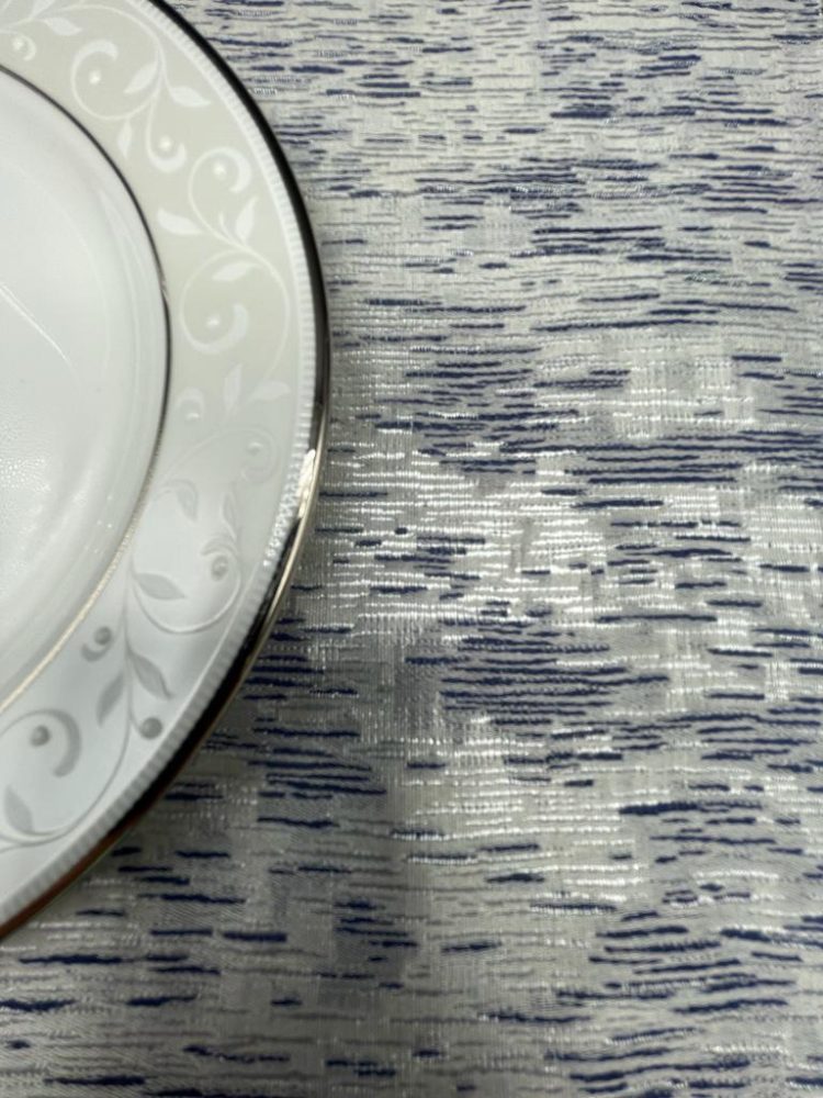Silver Navy Stripe Jacquard Tablecloth