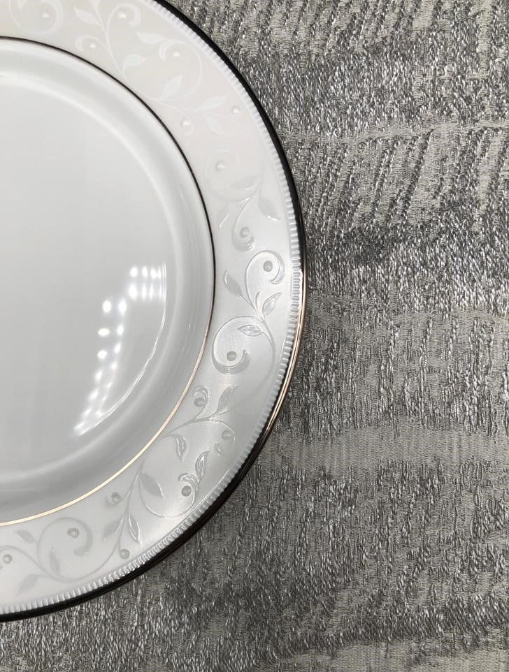Shimmering Silver Abstract Jacquard Tablecloth