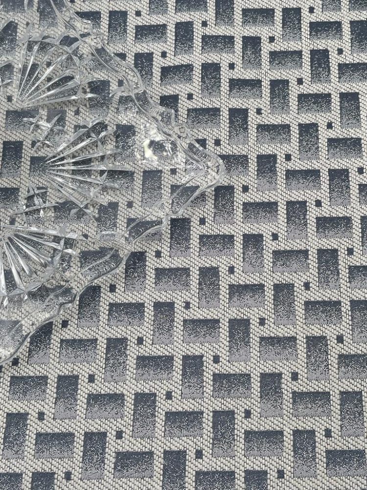Steel Blue Blocks Jacquard Tablecloth