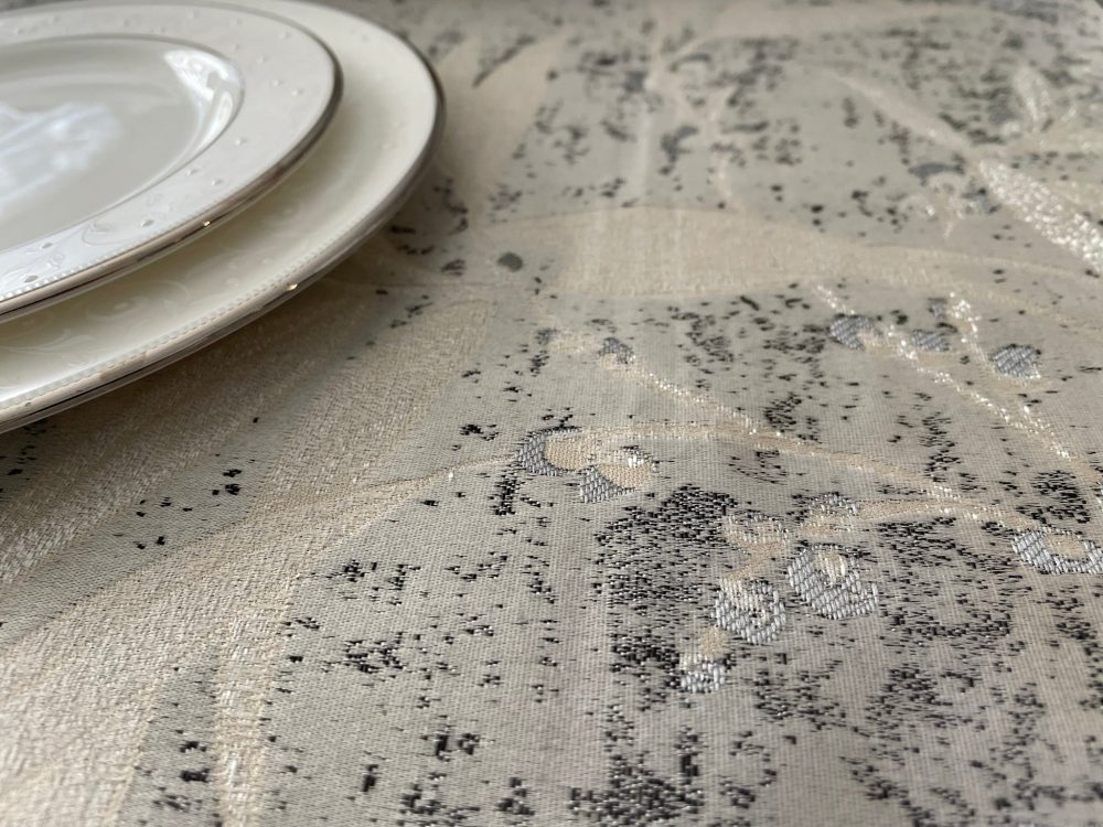 Silver Gray Blossoms Jacquard Tablecloth
