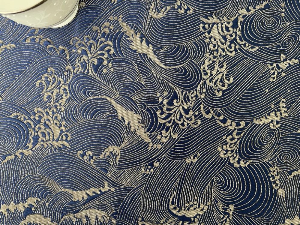 Navy & Gold Swirl Jacquard Tablecloth