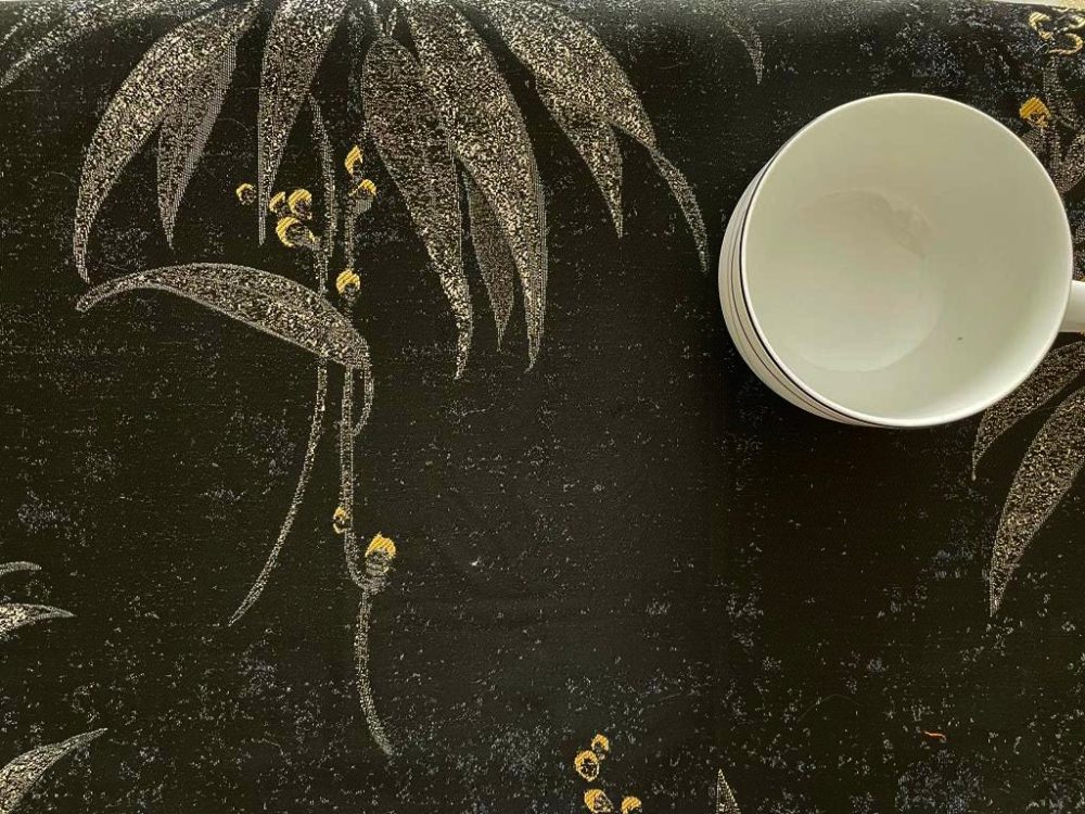 Elegant Black Blossoms Jacquard Tablecloth