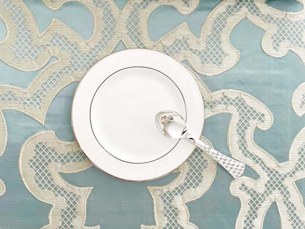 Seafoam Lace Elegance Jacquard Tablecloth